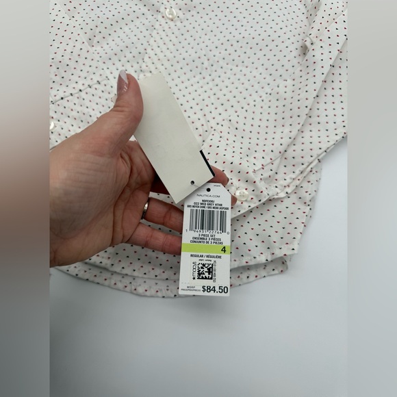NAUTICA Kid’s Button Down Collared Dress Shirt Sz 4 Regular NWT White Design - Picture 7 of 10